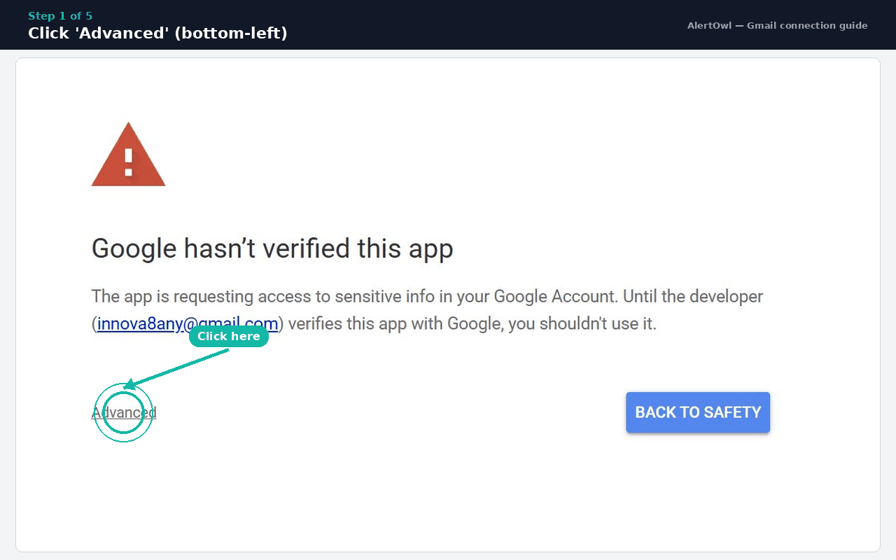 Step-by-step Gmail connection walkthrough